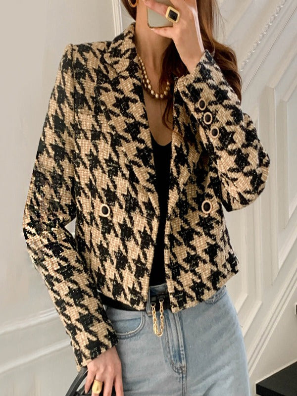 Jaqueta Feminina Curta houndstooth