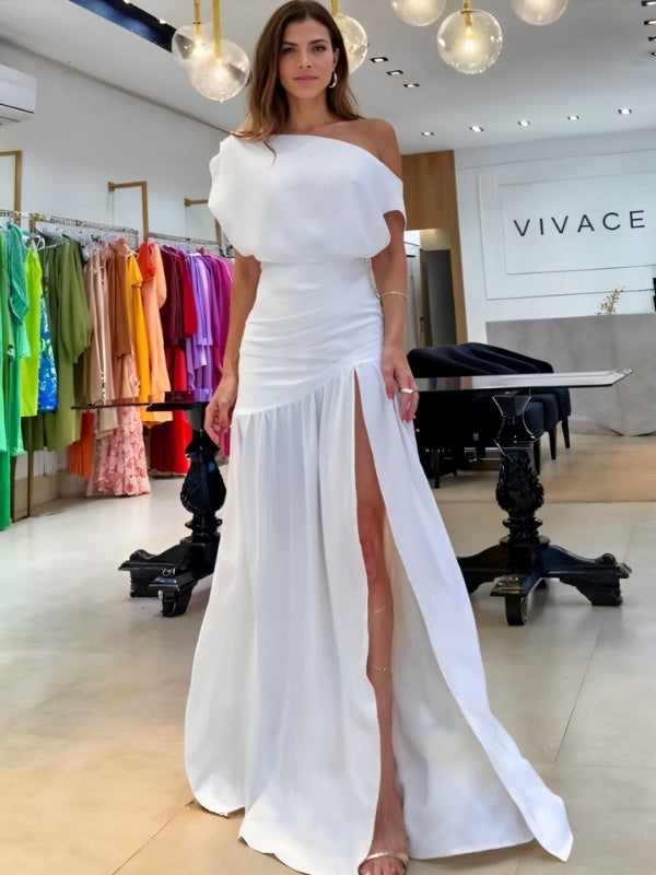 Vestido Longo Um Ombro Só Com Fenda Lateral - Ellen